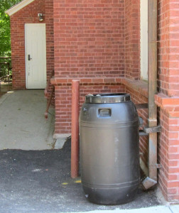 The rain barrel at Bemis Hall,