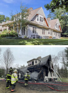 490 North Ave. in Weston before and after the April 7 fire. (Photos courtesy Zillow and the Weston Fire Department)