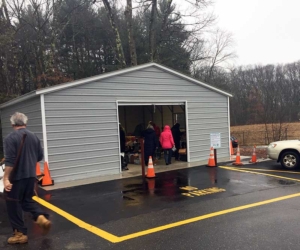 The entrance to the new swap shed.